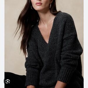 Banana Republic SALMA OVERSIZED WOOL-COTTON SWEATER charcoal grey size XS